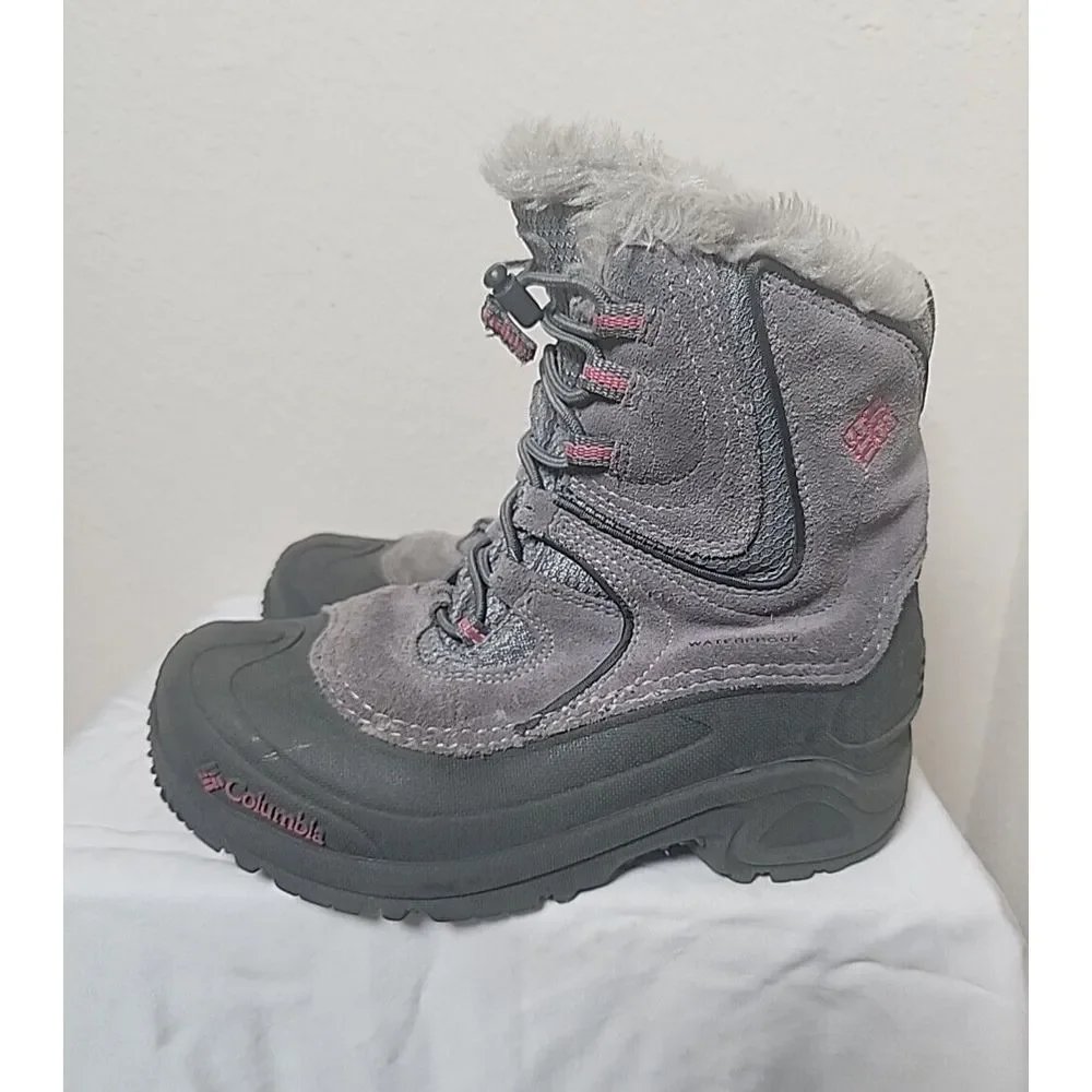Girl's‎ Columbia Gray Pink Snow Boots Size 3 Waterproof Sledding Winter Faux Fur